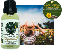 Load image into Gallery viewer, Nativilis Organic Sunflower Seed Carrier Oil (Helianthus annuus) Omega 6 Hair, Face & Skin - Natural Cold Pressed - Non-comedogenic - Promotes Moisture Retention in Skin and Hair Acne-Prone – Copaiba