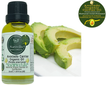 Load image into Gallery viewer, Nativilis Organic Avocado Carrier Oil (Persea americana) Hair, Face & Skin - Natural Cold Pressed - Rich in vitamins A, B1, B2, B3, B5, B6, B8, B9, D, E and K - Moisturizes Dry Skin – Copaiba