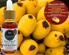Load image into Gallery viewer, Nativilis Amazonian Buriti Oils (Mauritia flexuosa) Moriche – Aguaje – Richest source Beta-Carotene Vitamin A 20X More than Carrots – emollient rebuild moisturize re-hydrate skin cells - Copaiba