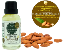 Load image into Gallery viewer, Nativilis Sweet Almond Carrier Oil (Prunus dulcis) King of Nuts- Hair, Face & Skin Natural Cold Pressed – Cleansing Moisturizer Face Chapped Lips Emollient Properties Healthy Scalp - Copaiba