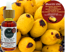 Load image into Gallery viewer, Nativilis Amazonian Buriti Oils (Mauritia flexuosa) Moriche – Aguaje – Richest source Beta-Carotene Vitamin A 20X More than Carrots – emollient rebuild moisturize re-hydrate skin cells - Copaiba