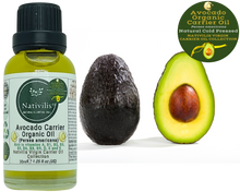 Load image into Gallery viewer, Nativilis Organic Avocado Carrier Oil (Persea americana) Hair, Face & Skin - Natural Cold Pressed - Rich in vitamins A, B1, B2, B3, B5, B6, B8, B9, D, E and K - Moisturizes Dry Skin – Copaiba