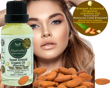 Load image into Gallery viewer, Nativilis Sweet Almond Carrier Oil (Prunus dulcis) King of Nuts- Hair, Face & Skin Natural Cold Pressed – Cleansing Moisturizer Face Chapped Lips Emollient Properties Healthy Scalp - Copaiba