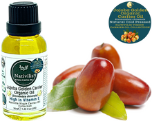 Load image into Gallery viewer, Nativilis Organic Jojoba Golden Carrier Oil (Simmondsia chinensis) Hair, Face & Skin Natural Cold Pressed - Humectant Ingredient - Non-comedogenic Acne-Prone Cleanser Moisturizer Antioxidant – Copaiba