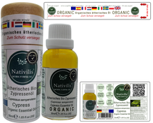 Load image into Gallery viewer, Nativilis Organic Cypress Essential Oil (Cupressus sempervirens) - 100% Natural - 30ml - (GC/MS Tested)