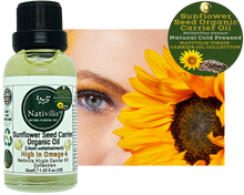 Load image into Gallery viewer, Nativilis Organic Sunflower Seed Carrier Oil (Helianthus annuus) Omega 6 Hair, Face & Skin - Natural Cold Pressed - Non-comedogenic - Promotes Moisture Retention in Skin and Hair Acne-Prone – Copaiba