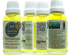Load image into Gallery viewer, Nativilis Organic Palmarosa Essential Oil (Cymbopogon martinii)- 100% Natural - 30ml - (GC/MS Tested)