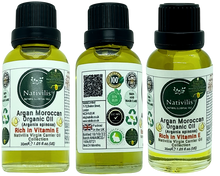 Load image into Gallery viewer, Nativilis Organic Argan Oil Moroccan (Argania spinosa) Hair, Face & Skin - Natural Cold Pressed Carrier Oil - Pure & Natural, Anti-Ageing, Antioxidant, Vegan, No GMO - Rich in Vitamin E – Copaiba