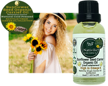 Load image into Gallery viewer, Nativilis Organic Sunflower Seed Carrier Oil (Helianthus annuus) Omega 6 Hair, Face & Skin - Natural Cold Pressed - Non-comedogenic - Promotes Moisture Retention in Skin and Hair Acne-Prone – Copaiba