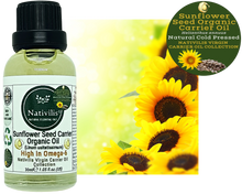 Load image into Gallery viewer, Nativilis Organic Sunflower Seed Carrier Oil (Helianthus annuus) Omega 6 Hair, Face & Skin - Natural Cold Pressed - Non-comedogenic - Promotes Moisture Retention in Skin and Hair Acne-Prone – Copaiba