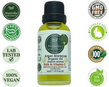 Load image into Gallery viewer, Nativilis Organic Argan Oil Moroccan (Argania spinosa) Hair, Face & Skin - Natural Cold Pressed Carrier Oil - Pure & Natural, Anti-Ageing, Antioxidant, Vegan, No GMO - Rich in Vitamin E – Copaiba