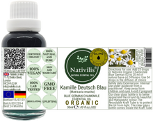 Load image into Gallery viewer, Nativilis Organic German Blue Chamomile Essential Oil (Matricaria recutita) - 100% Natural - 30ml - (GC/MS Tested)
