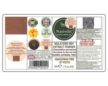 Load image into Gallery viewer, Nativilis MULATEIRO EXTRACT POWDER FROM THE SACRED CAPIRONA TREE- Calycophyllum spruceanum - AMAZONIAN TREE OF YOUTH - Skin and Hair Care - Anti-aging - Antifungal - Wound-healing properties - Copaiba
