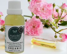 Load image into Gallery viewer, Nativilis Organic Geranium Essential Oil (Pelargonium graveolens) - 100% Natural - 30ml - (GC/MS Tested)