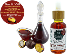 Load image into Gallery viewer, Nativilis Amazonian Buriti Oils (Mauritia flexuosa) Moriche – Aguaje – Richest source Beta-Carotene Vitamin A 20X More than Carrots – emollient rebuild moisturize re-hydrate skin cells - Copaiba
