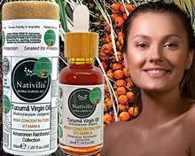 Load image into Gallery viewer, Nativilis TUCUMA VIRGIN OIL (Astrocaryum vulgare) Amazonian Rainforest Collection HIGH CONCENTRATION VITAMIN-A BETA-CAROTENE - SKIN and Hair Care - nourishing, moisturizing, antioxidant and anti-inflammatory properties - Copaiba