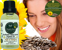 Load image into Gallery viewer, Nativilis Organic Sunflower Seed Carrier Oil (Helianthus annuus) Omega 6 Hair, Face & Skin - Natural Cold Pressed - Non-comedogenic - Promotes Moisture Retention in Skin and Hair Acne-Prone – Copaiba