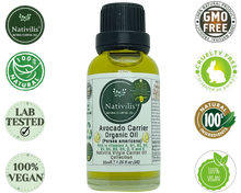 Load image into Gallery viewer, Nativilis Organic Avocado Carrier Oil (Persea americana) Hair, Face & Skin - Natural Cold Pressed - Rich in vitamins A, B1, B2, B3, B5, B6, B8, B9, D, E and K - Moisturizes Dry Skin – Copaiba