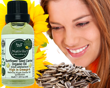 Load image into Gallery viewer, Nativilis Organic Sunflower Seed Carrier Oil (Helianthus annuus) Omega 6 Hair, Face & Skin - Natural Cold Pressed - Non-comedogenic - Promotes Moisture Retention in Skin and Hair Acne-Prone – Copaiba
