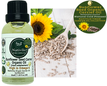 Load image into Gallery viewer, Nativilis Organic Sunflower Seed Carrier Oil (Helianthus annuus) Omega 6 Hair, Face & Skin - Natural Cold Pressed - Non-comedogenic - Promotes Moisture Retention in Skin and Hair Acne-Prone – Copaiba