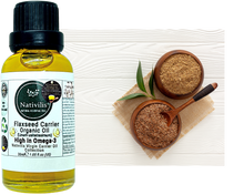 Load image into Gallery viewer, Nativilis Organic Flaxseed Carrier Oil (Linum usitatissimum) - linseed oil - Hair, Face & Skin - Natural Cold Pressed - High in Omega-3 - Improves Skin Smoothness – Moisturizes Dry Skin - Copaiba