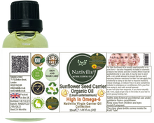 Load image into Gallery viewer, Nativilis Organic Sunflower Seed Carrier Oil (Helianthus annuus) Omega 6 Hair, Face & Skin - Natural Cold Pressed - Non-comedogenic - Promotes Moisture Retention in Skin and Hair Acne-Prone – Copaiba