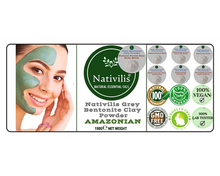 Load image into Gallery viewer, Nativilis Gray (Grey) Bentonite Clay Powder - Natural Facial Hair Body Mask Fine Soft Texture Removing Toxins from the Body Detoxifying Skin Hydrates the Hair and Scalp Copaiba