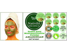 Load image into Gallery viewer, Nativilis Amazonian Green Montmorillonite Powder Clay - Natural Facial Hair Body Mask – oily and acne-prone skin restoring balance skin PH levels – Best known most used - Copaiba benefits