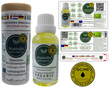 Load image into Gallery viewer, Nativilis Organic Lemongrass Essential Oil (Cymbopogon citratus) - 100% Natural - 30ml - (GC/MS Tested)