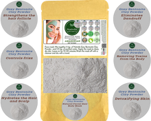 Load image into Gallery viewer, Nativilis Gray (Grey) Bentonite Clay Powder - Natural Facial Hair Body Mask Fine Soft Texture Removing Toxins from the Body Detoxifying Skin Hydrates the Hair and Scalp Copaiba