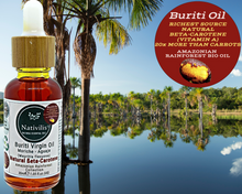 Load image into Gallery viewer, Nativilis Amazonian Buriti Oils (Mauritia flexuosa) Moriche – Aguaje – Richest source Beta-Carotene Vitamin A 20X More than Carrots – emollient rebuild moisturize re-hydrate skin cells - Copaiba