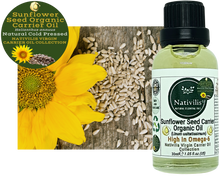 Load image into Gallery viewer, Nativilis Organic Sunflower Seed Carrier Oil (Helianthus annuus) Omega 6 Hair, Face & Skin - Natural Cold Pressed - Non-comedogenic - Promotes Moisture Retention in Skin and Hair Acne-Prone – Copaiba