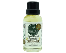 Load image into Gallery viewer, Nativilis Sweet Almond Carrier Oil (Prunus dulcis) King of Nuts- Hair, Face & Skin Natural Cold Pressed – Cleansing Moisturizer Face Chapped Lips Emollient Properties Healthy Scalp - Copaiba