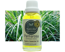 Load image into Gallery viewer, Nativilis Organic Palmarosa Essential Oil (Cymbopogon martinii)- 100% Natural - 30ml - (GC/MS Tested)