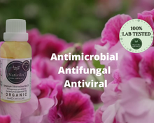 Load image into Gallery viewer, Nativilis Organic Geranium Essential Oil (Pelargonium graveolens) - 100% Natural - 30ml - (GC/MS Tested)