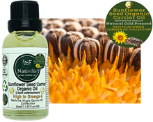Load image into Gallery viewer, Nativilis Organic Sunflower Seed Carrier Oil (Helianthus annuus) Omega 6 Hair, Face & Skin - Natural Cold Pressed - Non-comedogenic - Promotes Moisture Retention in Skin and Hair Acne-Prone – Copaiba