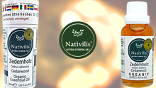 Load image into Gallery viewer, Nativilis Organic Cedarwood Essential Oil (Cedrus atlantica) - 100% Natural - 30ml - (GC/MS Tested)