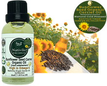 Load image into Gallery viewer, Nativilis Organic Sunflower Seed Carrier Oil (Helianthus annuus) Omega 6 Hair, Face & Skin - Natural Cold Pressed - Non-comedogenic - Promotes Moisture Retention in Skin and Hair Acne-Prone – Copaiba