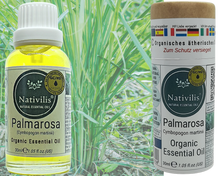 Load image into Gallery viewer, Nativilis Organic Palmarosa Essential Oil (Cymbopogon martinii)- 100% Natural - 30ml - (GC/MS Tested)
