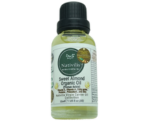 Load image into Gallery viewer, Nativilis Sweet Almond Carrier Oil (Prunus dulcis) King of Nuts- Hair, Face & Skin Natural Cold Pressed – Cleansing Moisturizer Face Chapped Lips Emollient Properties Healthy Scalp - Copaiba