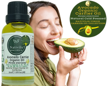 Load image into Gallery viewer, Nativilis Organic Avocado Carrier Oil (Persea americana) Hair, Face & Skin - Natural Cold Pressed - Rich in vitamins A, B1, B2, B3, B5, B6, B8, B9, D, E and K - Moisturizes Dry Skin – Copaiba