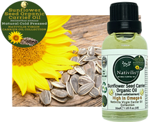 Load image into Gallery viewer, Nativilis Organic Sunflower Seed Carrier Oil (Helianthus annuus) Omega 6 Hair, Face & Skin - Natural Cold Pressed - Non-comedogenic - Promotes Moisture Retention in Skin and Hair Acne-Prone – Copaiba