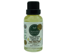 Load image into Gallery viewer, Nativilis Sweet Almond Carrier Oil (Prunus dulcis) King of Nuts- Hair, Face & Skin Natural Cold Pressed – Cleansing Moisturizer Face Chapped Lips Emollient Properties Healthy Scalp - Copaiba