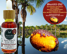 Load image into Gallery viewer, Nativilis Amazonian Buriti Oils (Mauritia flexuosa) Moriche – Aguaje – Richest source Beta-Carotene Vitamin A 20X More than Carrots – emollient rebuild moisturize re-hydrate skin cells - Copaiba