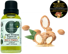 Load image into Gallery viewer, Nativilis Organic Argan Oil Moroccan (Argania spinosa) Hair, Face & Skin - Natural Cold Pressed Carrier Oil - Pure & Natural, Anti-Ageing, Antioxidant, Vegan, No GMO - Rich in Vitamin E – Copaiba