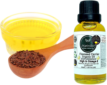 Load image into Gallery viewer, Nativilis Organic Flaxseed Carrier Oil (Linum usitatissimum) - linseed oil - Hair, Face & Skin - Natural Cold Pressed - High in Omega-3 - Improves Skin Smoothness – Moisturizes Dry Skin - Copaiba