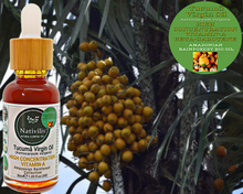 Load image into Gallery viewer, Nativilis TUCUMA VIRGIN OIL (Astrocaryum vulgare) Amazonian Rainforest Collection HIGH CONCENTRATION VITAMIN-A BETA-CAROTENE - SKIN and Hair Care - nourishing, moisturizing, antioxidant and anti-inflammatory properties - Copaiba