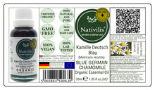 Load image into Gallery viewer, Nativilis Organic German Blue Chamomile Essential Oil (Matricaria recutita) - 100% Natural - 30ml - (GC/MS Tested)