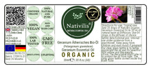 Load image into Gallery viewer, Nativilis Organic Geranium Essential Oil (Pelargonium graveolens) - 100% Natural - 30ml - (GC/MS Tested)