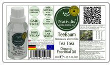 Load image into Gallery viewer, Nativilis Organic Tea Tree Essential Oil (Melaleuca alternifolia) - 100% Natural - 30ml - (GC/MS Tested)